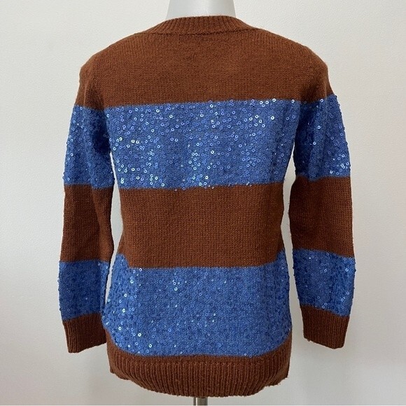 J. Crew WYNTER Brown Blue Sequin Stripe Wool Mohair Blend Sweater Size XS - Picture 4 of 8